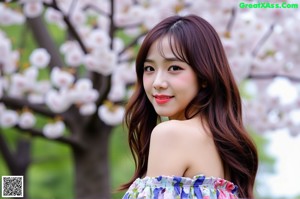 A woman in a floral dress posing for a picture.