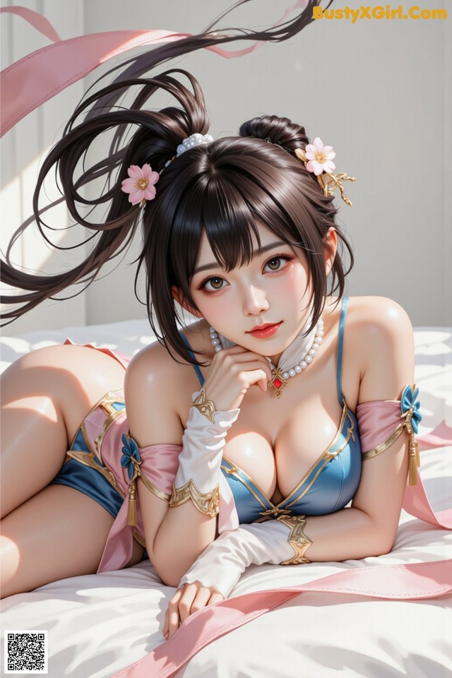 Hentai - The Frozen Elegance That Melts Starlight Set.1 20250104 Part 16 No.9cdb91 A woman laying on top of a bed wearing a blue and pink outfit.