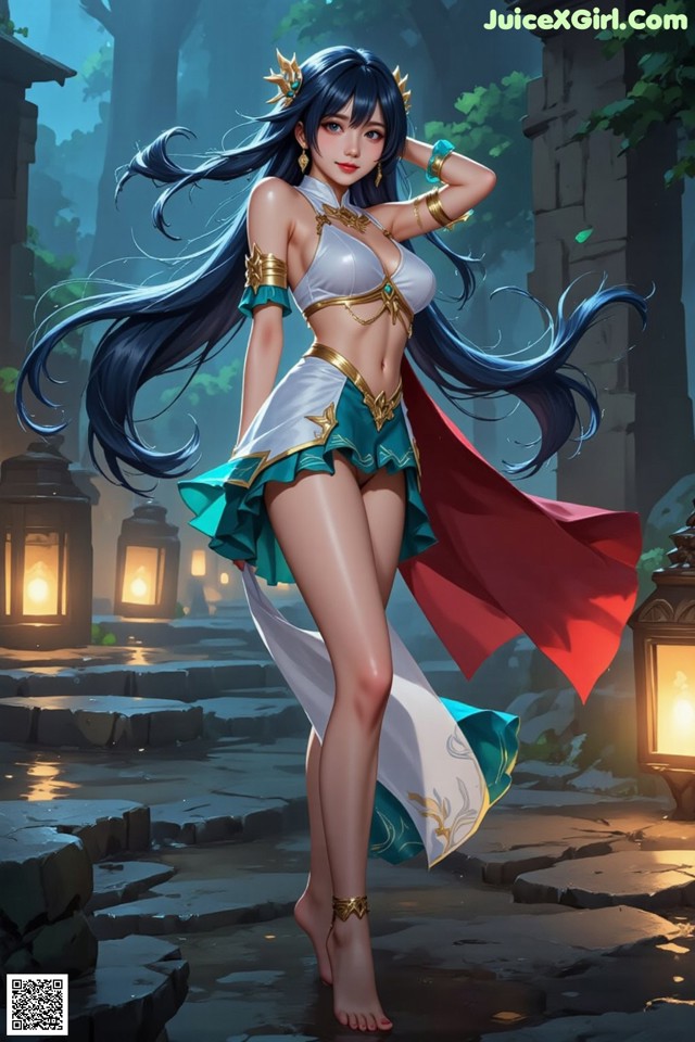 Hentai - Under the Radiance of Celestial Grace Set.2 20250124 Part 6 No.32b44b A woman in a white and blue outfit with a red cape.