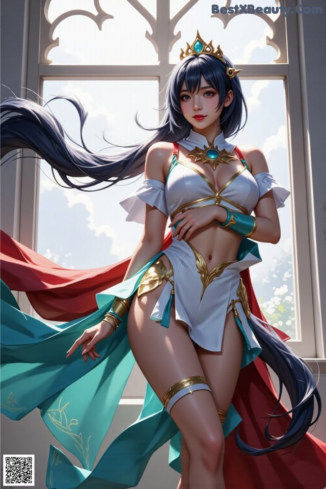 Hentai - Under the Radiance of Celestial Grace Set.1 20250106 Part 13 No.edd0dd A woman in a white and blue outfit with a crown on her head.