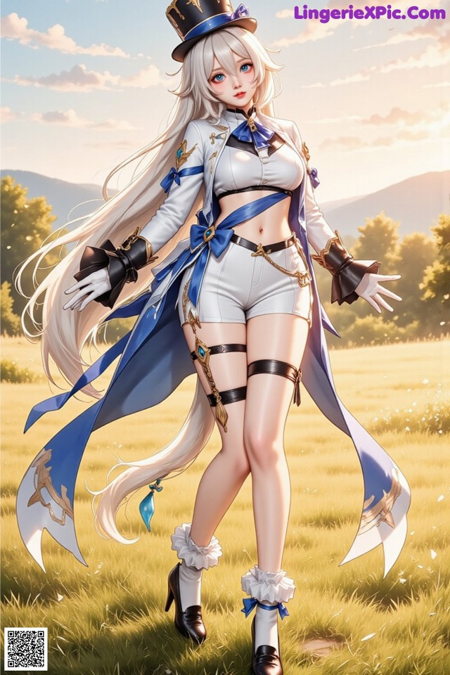 Hentai - Luminous Charm of the Aquatic Enchantress Set.2 20250126 Part 6 No.1d03de A woman in a top hat and shorts standing in a field.