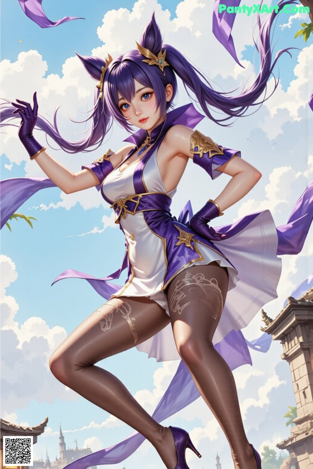 Hentai - Sovereign of Lightning in Exquisite Garb Set.1 20250125 Part 4 No.30da70 A woman in a purple and white outfit is posing for a picture.